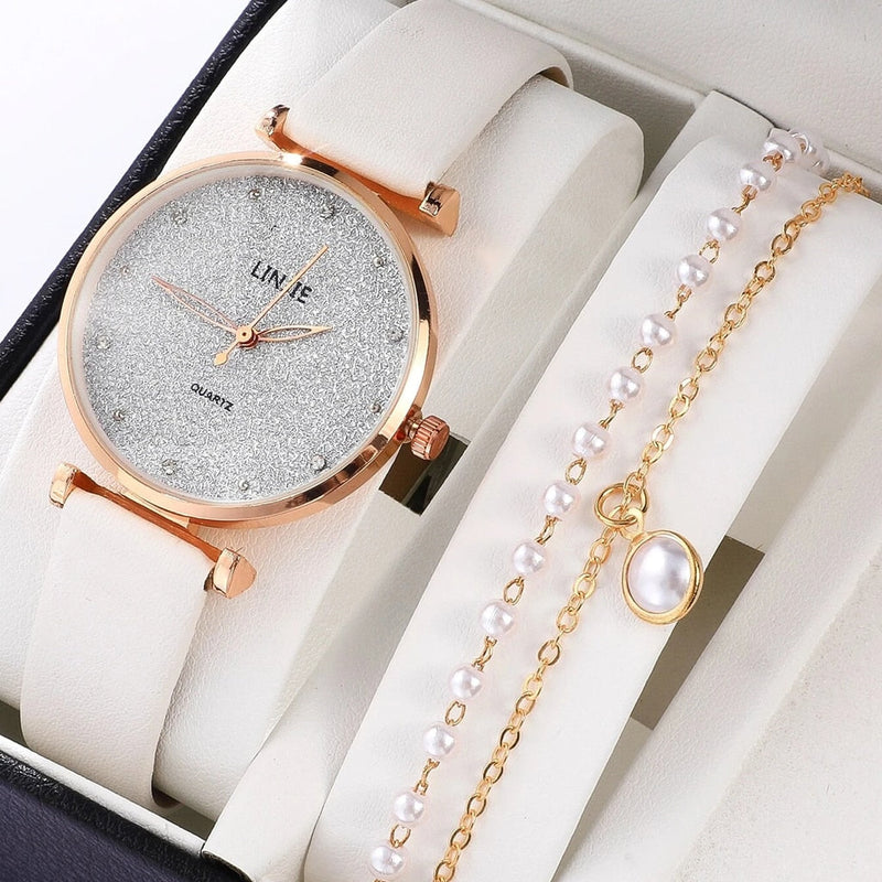 Conjunto de Relógio Feminino e Pulseira Design de Borboleta