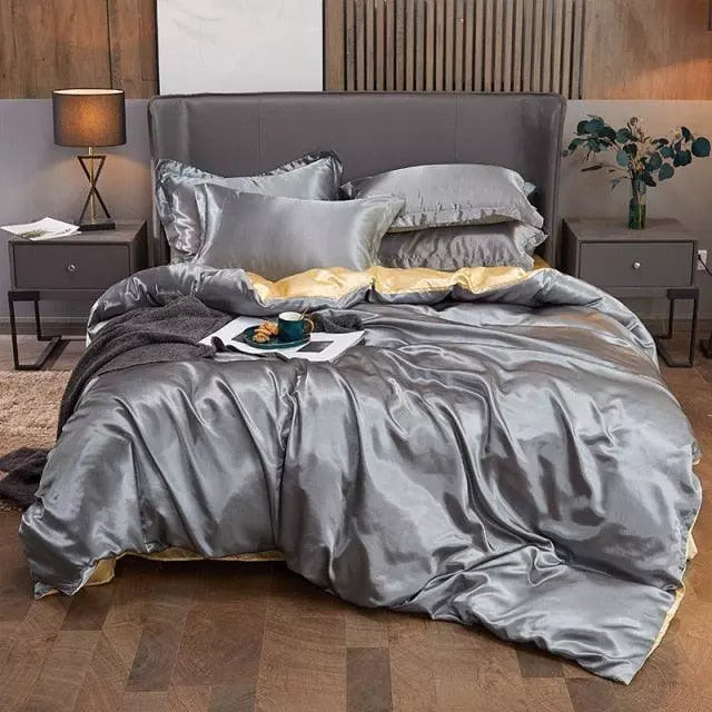 Conjunto PremiumLux de Cama de Cetim (4 Peças)